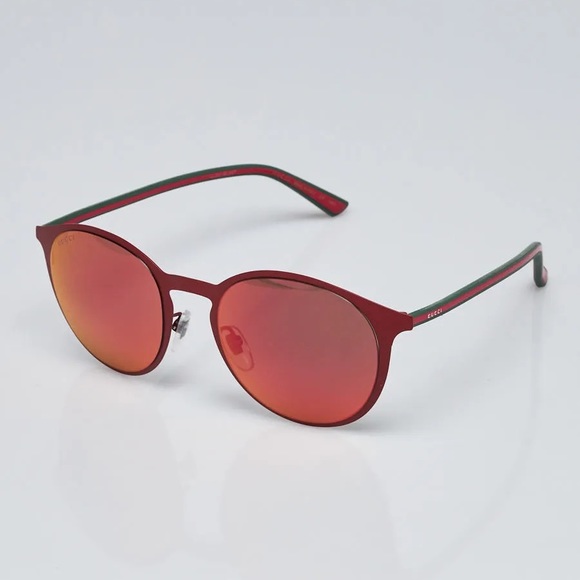 NWB Authentic Gucci Round Frame Mirror Sunglasses Red - Picture 2 of 6